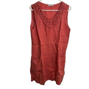 Blu Orchid Linen Shift Dress Pink Textured Floral Neckline XL